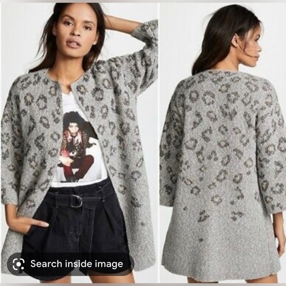 NWT Cupcakes and Cashmere Klein Cardigan Sweater-Tonal gray leopard - Picture 2 of 12